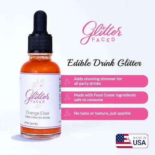 Glitter Faced Orange Edible Glitter For Drinks With 0-Calories, No Taste or Texture | 30ml Food-Grade, 30 Drinks, Luster Dust | Ideal for Beverages, Galentine’s, Parties & Events | Made in USA