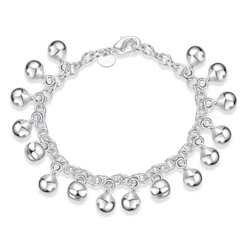 OSIRIDEH2 Bell Bracelet 925 Sterling Silver Bells Sounds Bead Chain Bracelet for Women Wedding Engagement Party Jewelry Jingling Bracelets