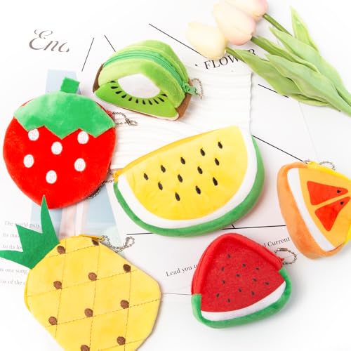 Sxutop 6 Stück Plüsch Münzbeutel Münzgeldbörse in Obstform Kleine Wassermelone Geldbörse Damen Kawaii Plüsch Portemonnaie Coin Purse Mädchen Mini Tasche Kinder für Kleingeld Kopfhörer Schlüssel