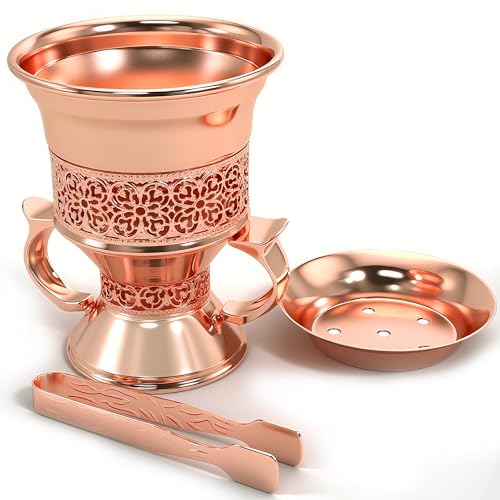 BEYLAB Quemador de Incienso de Resina de Incienso, incensario, Quemador Bakhoor, Quemador de Incienso carbón, con Pinzas Mango para Yoga, aromaterapia SPA - Oro Rosa