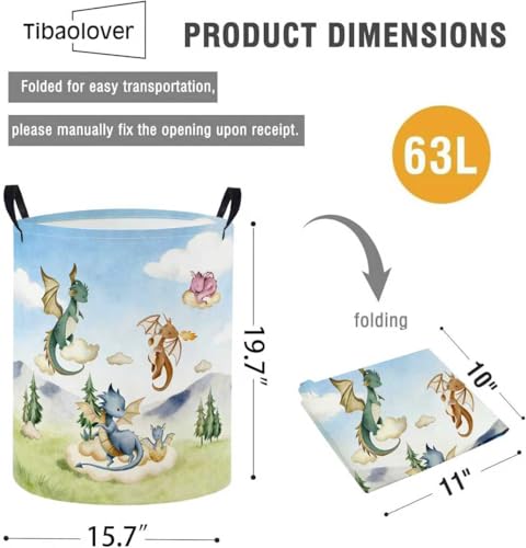 Image of Baby Laundry Basket Baby Nursery Hamper Kids Laundry Basket Toy Storage Bin for Boys Room Decor Gift Baskets for Bedroom Bathroom(Flying Dinosaur)