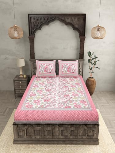 Image of Jaipur Fabric Luxury Printed Double Bedsheet with 2 Pillow Covers | Comfortable