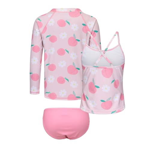 Image of Girls 3 Piece Swimsuits Set Long Sleeve Rash Guard for Girls Tankini Bathing Suits Beach Swimwear 3-16 Years