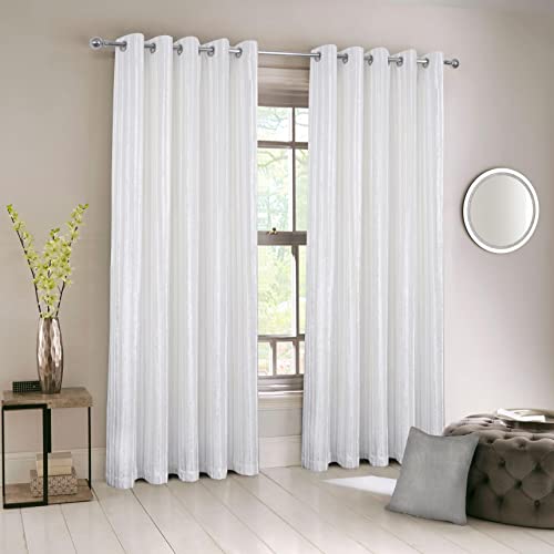 always4u Crushed Velvet Curtains Luxury Line Pattern Curtain Eyelet Thermal Dark for Living Room Window Treatments White A Pair 46 * 54 - Image 2