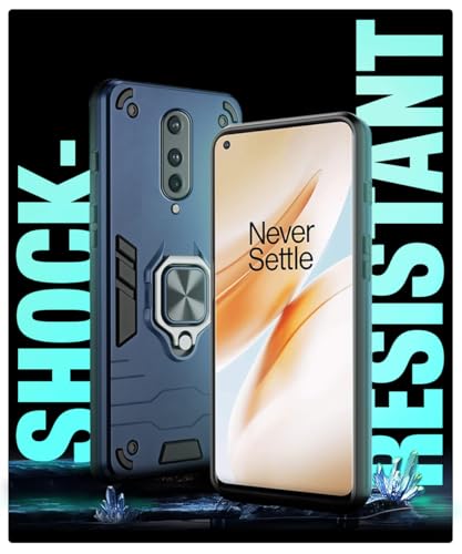 Image of WOW IMAGINE Shock Proof Back Case Mobile Cover for 1+ OnePlus 8 | Back Cover Case (Tough Armor | Hybrid PC + TPU | Ring Holder & in-Built Kickstand | Bue)