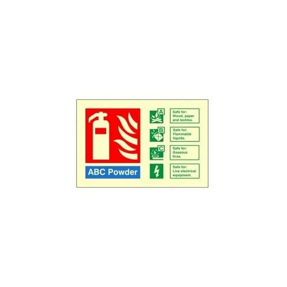 2 x Glow In The Dark ABC Powder Fire Extinguisher ID Signs 150mm x 100mm - Self Adhesive