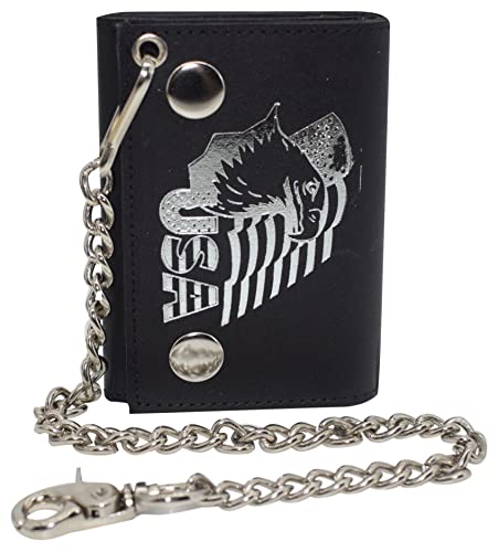 MARSHAL RFID Blocking Men's Tri-fold Biker Cowhide Genuine Leather Steel Chain Eagle USA Wallet Snap closure (Eagle USA)3