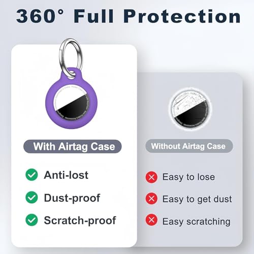 Image of MOLOSLEEVE Case for AirTag 2nd Gen (2026) & 1st Gen, Shockproof Holder Anti-Scratch Protective Cover for Air Tags, Men's Women's Keyrings & Keychains for Keys, Luggage, Bags, Dark Purple