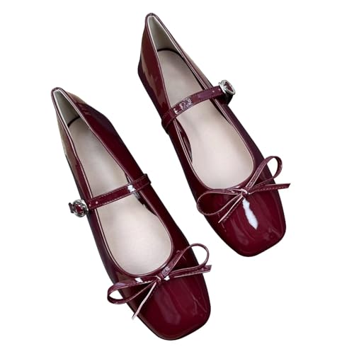 Dear Time Women's Square Toe Bow Mary Jane Shoes Retro Flats Comfortable Ballet Flats Dressy Mary Janes for Women