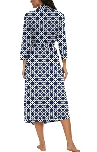 Image of VINTATRE Robes for Women Long Knit Bathrobe XS-4XL | 3 /4 Sleeve Bathrobes with Pockets, Stretchy and Lightweight Fabric, Inner Tie and Fixed Outer Matching Belt, Mid Calf Length