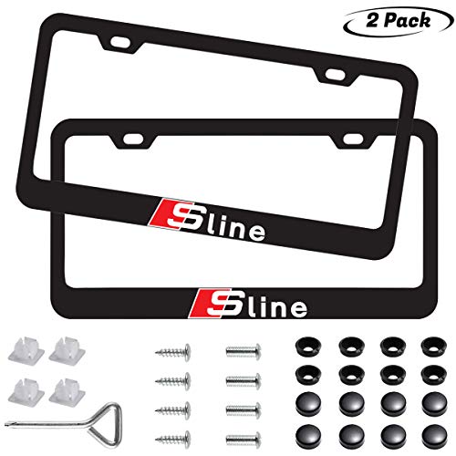 Sparkle-um 2pcs Newest S-line Matte Aluminum Alloy License Plate Frame ，with Screw Caps Cover Set Suit，Applicable to US Standard car License Frame, for Audi S line (Black).