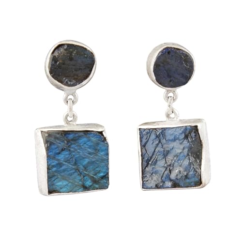 Labradorite brute : boucles d'oreilles en argent 925 mat fait main