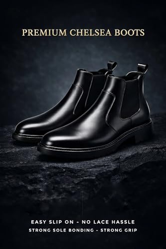 Image of Zurefa Men Genuine Leather Chelsea Boots Matte Black Slip-On Ankle Boots Cushioned Insole Anti-Slip rubber Sole Casual Formal Office Boots for Men (Model ZF-101)