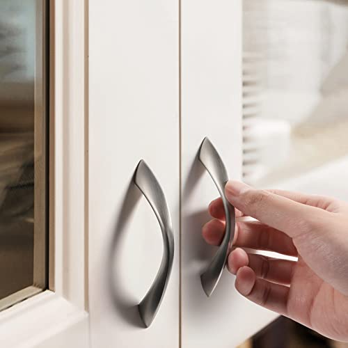 Image of 5 Pack Brushed Nickel Cabinet Pulls 3 Inch Arch Twisted Silver Handles Drawer Kitchen Cupboard Bathroom Dresser Cabinet Hardware Zinc Alloy