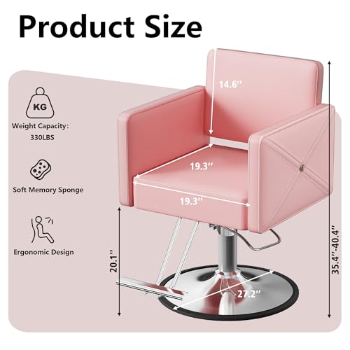 Image of LOUVIXA Barber Salon Chairs for Hair Stylist, Height Adjustable Hydraulic Salon Chair, 360 Degrees Rotation, Multi-Function Shampoo Chair for Home Barbershop, Pink