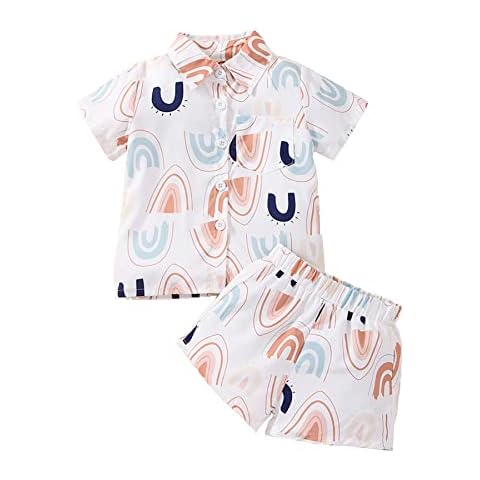 WINZIK Baby Boys Casual Summer Short Sets Toddler Kids Short Sleeve Hawaiian T-Shirt Blouse Tops Shorts 2Pcs Outfit Set 6M-3Y, Style 1#, 6-9 Months Cover
