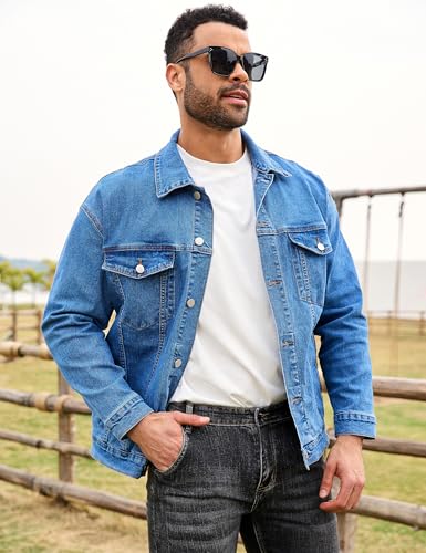 Image of Bindefon Denim Jackets for Men Trucker Jean Jacket Unlined Coats Spring Fall Outfits