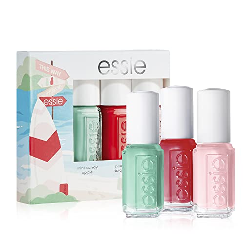 Essie Kit de pintauñas On the Sea, 3 esmaltes de uñas tamaño mini, Acabado brillante y Larga duración, Tonos: Mint Candy Apple, Peach Daiquiri, Mademoiselle Cover