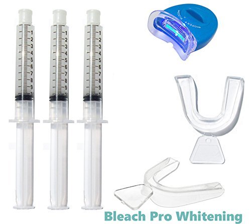 Teeth Whitening Kit 44% Carbamide Peroxide Tooth Bleaching Gel Syringe Dispensers 30ml Whitener System, 2 Thermo Forming Dental Trays, LED Acceleration Light