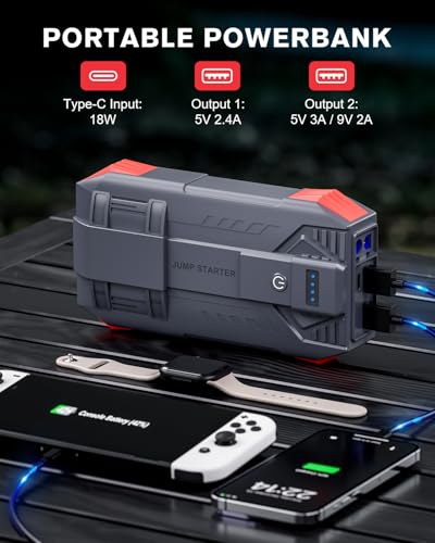 Car Battery Jump Starter, 4000A Portable Jump Starter Battery Pack for Up to 10L Gas and 8L Diesel Engines, 12V Jump Box with USB/Power Bank/Dual Output/LED Light