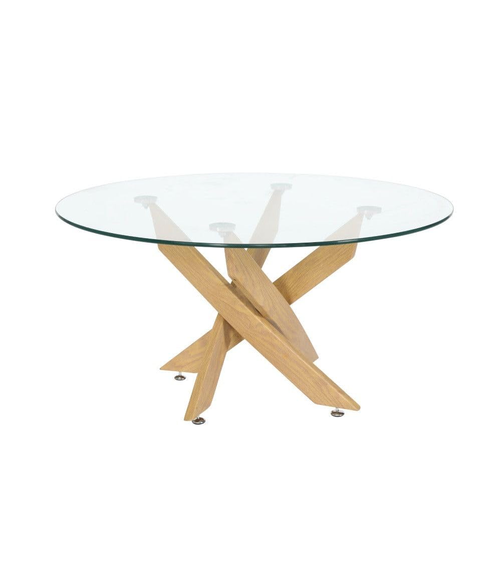 Home Heavenly® - Mesa Centro Redonda de Cristal Dan, de 80 cm diámetro x 40 cm Altura. 4 Patas entrecruzadas. (Madera)