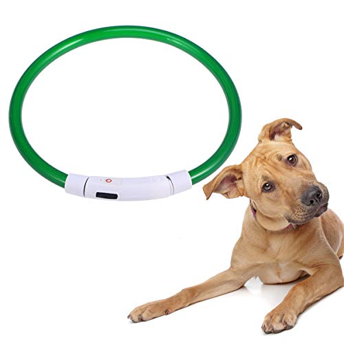 VOSAREA Collar para Perro Recargable Luz LED Verde de 50 Cm, Material Plástico, Función de Advertencia de Seguridad y Luz Intermitente para Paseos Nocturnos