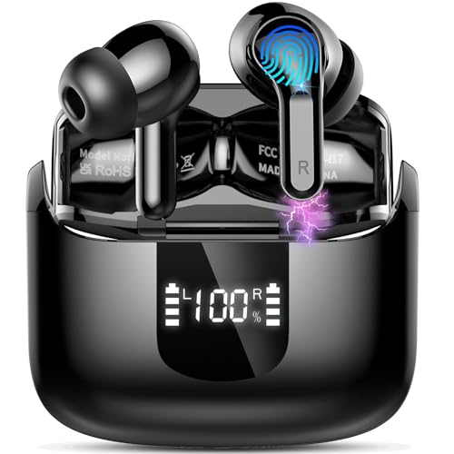 Wireless Earbuds, 2026 Bluetooth 5.4 Headphones NEW Ear Buds 40H Bass Stereo in-Ear Earphones ENC Noise Cancelling Earbuds with 4 HD Mic, USB-C LED Display IP7 Waterproof Sport Headset for Android iOS