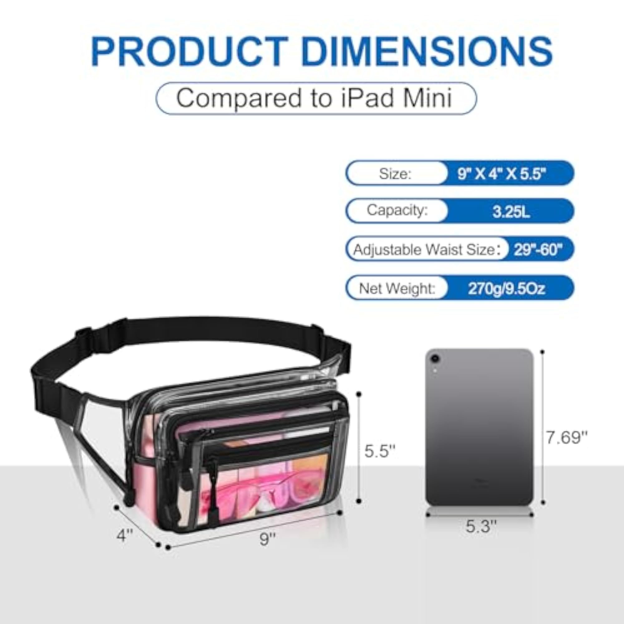 Multi-Purpose Fanny Pack with 5 Zipper Closure Pockets