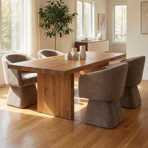 Image of VKNOW Upholstered Swivel Dining Chairs Set of 2 with Barrel Back and Arm | Modern Accent Arm Chair with Thickened Cushion, Soft Chenille Fabric, for Dining Room, Living Room, Vanity, Dark Brown