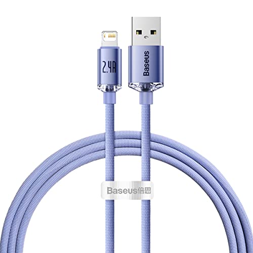 Baseus Crystal Shine Series Câble de charge rapide et de données USB 2,4 A pour iPhone 14 13 12 Pro Max 1,2 m (violet)