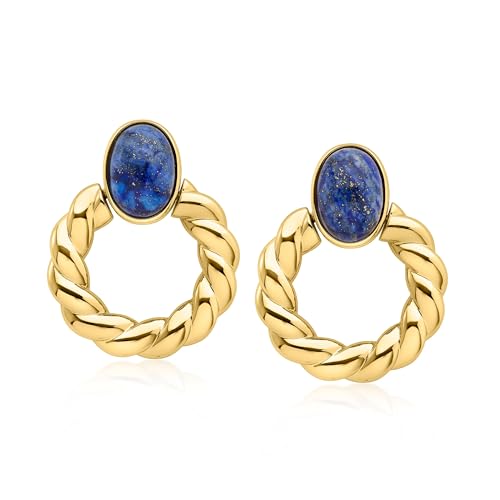 Ross-Simons 14kt Yellow Gold-Plated Twisted Hoop Earrings With Lapis
