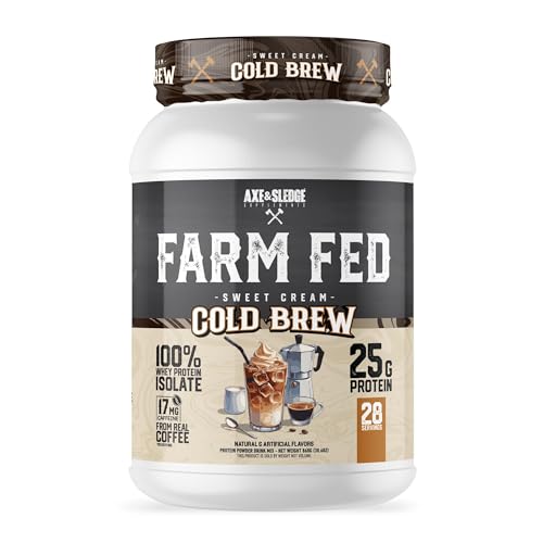 Axe & Sledge Farm Fed 100% Whey Protein Isolate | 25g Protein | Low Carb, Low Sugar, Gluten Free | Protein Powder for Men and Women | Keto | Made in The USA | 28 Servings, Sweet Cream Cold Brew