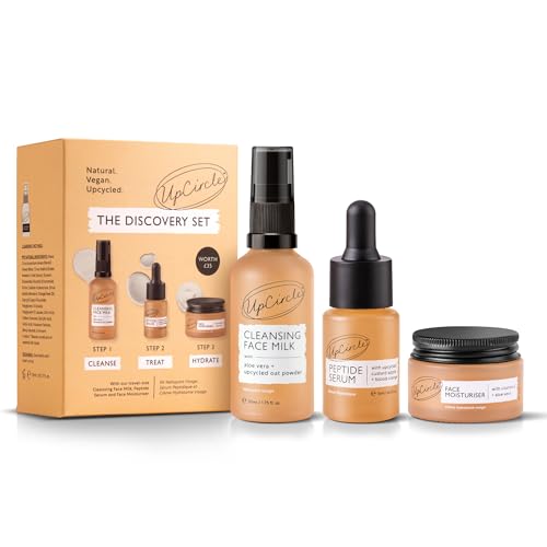 UpCircle Discovery Set Cleansing Face Milk Face Moisturiser and Peptide Serum Trio Vitamin E Niacinamide + Aloe Vera Boosts Collagen Hydrates + Soothes Vegan + Cruelty-Free