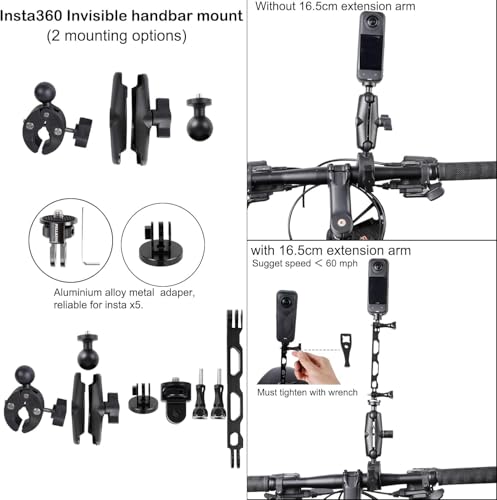 Image of Yantralay Bike Motorcycle Handlebar Mounting Kit for Insta 360 X5 /X4 - 360 Rotation with 1 /4 inch Adapter Helmet Adhesive, Invisible Stick, Backpack Clip & Screen Protector