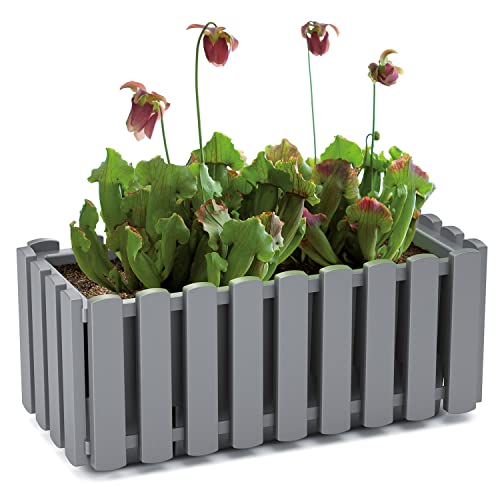 KAGM Blumenkasten Balkonkasten Blumentopf Pflanzkasten Latten-Optik/Landhausoptik / 38cm Grau