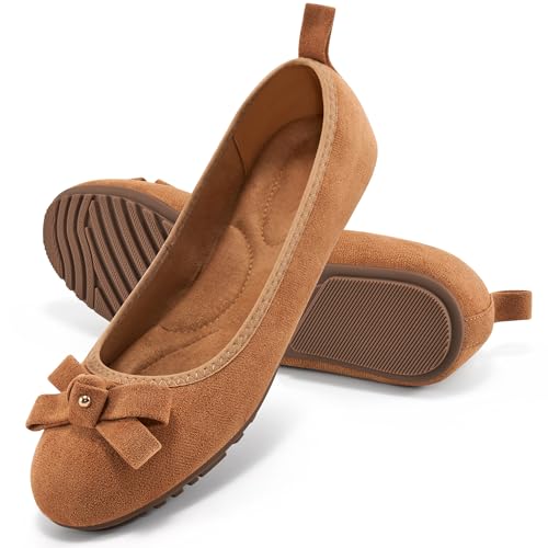 Image of Ecetana Women's Ballet Flats Comfortable Round Toe Foldable Slip-On Shoes | Portable Casual Bow Flats with Memory Foam Insole & Lightweight Non Slip Sole for Work Dressy Travel - All Day Comfort