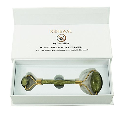 Renewal by Versailles, Anti Aging Facial Therapy Jade Roller 100% Real Natural Jade- Tighter, Slimmer, More Youthful Skin, Works Great With Sheet Mask, Facial Massager