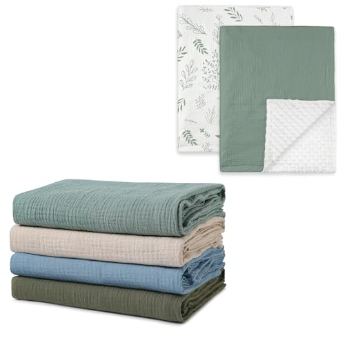 Image of GLLQUEN BABY 2-Pack Muslin Baby Blankets and 4-Pack Baby Swaddles for Boys and Girls Newborn,Baby Essentials