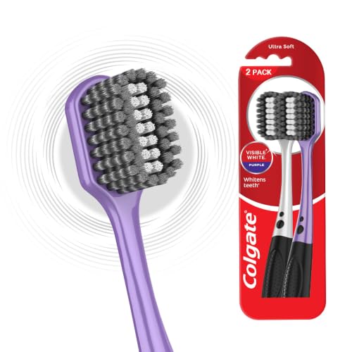 Colgate Visible White Purple Toothbrush 2 Pcs | Ultra Soft Bristles | Whitens