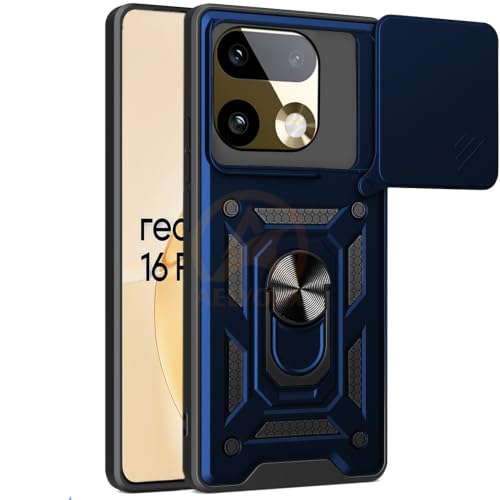 Image of Armor Bumper Back Cover Case for Realme 16 Pro Plus 5G Rotating Camera Cover, Ring Holder & Kickstand | Heavy Duty & 360 Degree Protection Realme 16 Pro Plus 5G Back Cover (Blue)