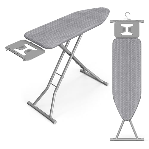 SONGMICS Ironing Board, Retractable Iron Rest, Foldable Iron Board, 43 x 13 Inches, Space-Saving, Height Adjustable, Padded with Cover, Hook, Dove Gray ULLB003GD02S