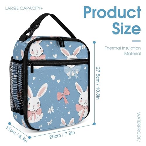 Bunny with Bows And Ribbons Travel Backpack Lunch Box Pencil Case 3Pcs Set for Men Women Office Outing University4