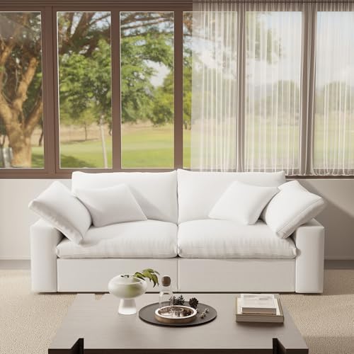 Forest aesthetics Modular Sectional Sofa Cloud Couch,78.6' Down Filled Comfy Cloud Modern Sofa,2 Seater with White Linen Couch Cushion Covers Removable Furniture for Living Room