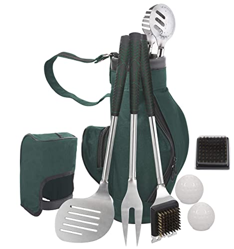 Grilljoy 8Pcs Bbq Grill Tools Set. Extra Thick Stainless Steel Fork, Spatula,Tongs& Cleaning Brush - Complete Golf-Style Grilling Accessories With Long Heat-Resistant Grip #TOP1