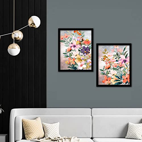 Image of kotart - floral theme abstract art paintings with frame for living room wall decor - modern art framed posters (11x14 inch, multicolor) set of 2 (Art-7, 19X25 inch)