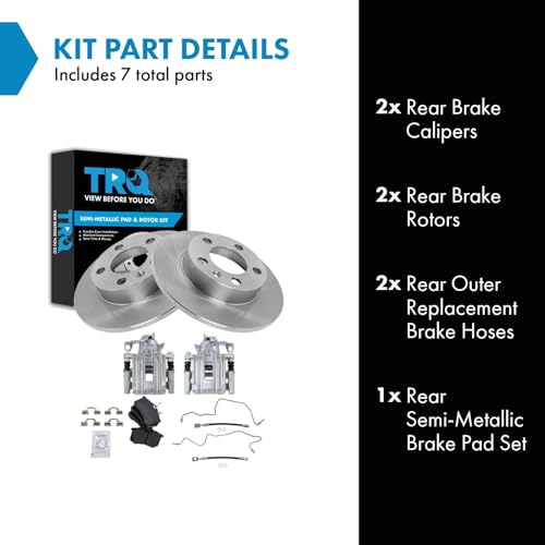 Image of TRQ Rear Brake Pad and Rotor Set Semi Metallic Rotors Calipers Compatible with 1999 Volkswagen Jetta