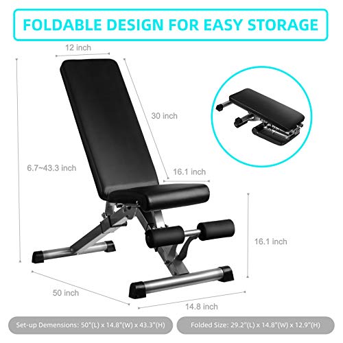 Znines Adjustable Weight Bench, Utility Workout Bench for Home Strength Training, Flat Incline Decline Exercise Workout Bench for Home Gym