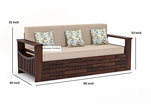 Image of Douceur Furnitures Solid Sheesham Wood 3 Seater Sofas | Three Seater Sofa Bed for Living Room, Hotels, Restaurant, Apartment | Wooden Sofa Bed