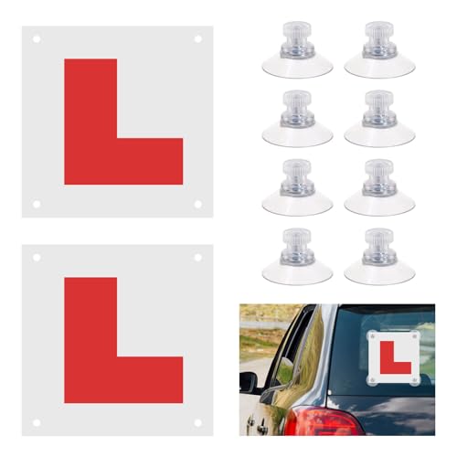 2 Pack Magnetic L Plates for Car, Fully Magnetic Learner Driving L Plates with 8 Suction Cups Magnetic Car Sticker for Learner Drivers Easy Install & Remove, Waterproof, Reflective, Repeatable