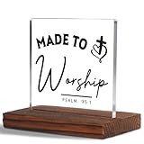 Made to Worship Clear Desk Decorative Sign Christian Inspiration Psalm 95:1 Church Office Decor Gift for...